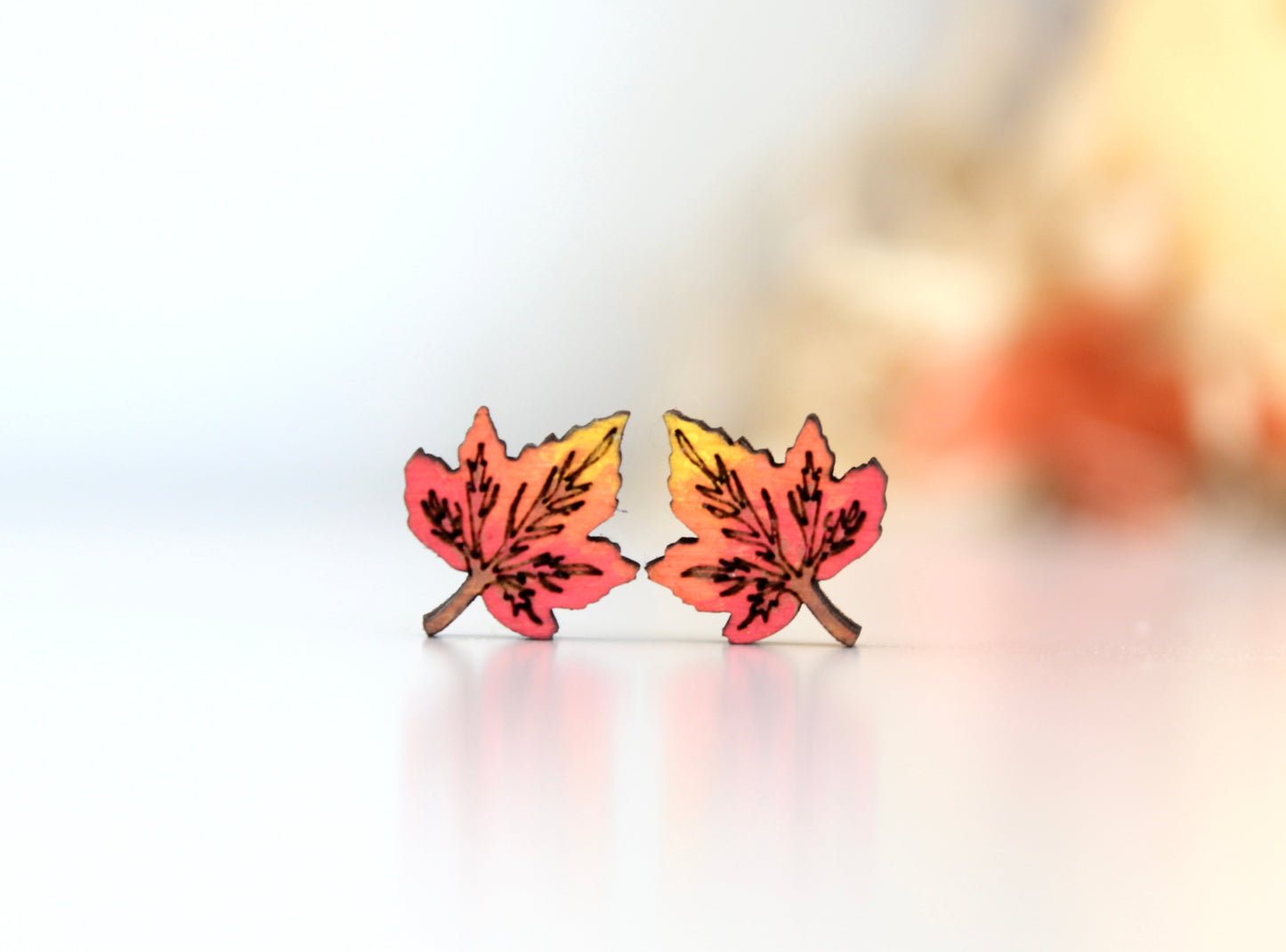 Wood Painted Maple Leaf Studs
