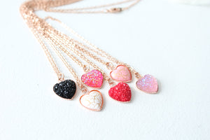 Druzy/ Crackle Heart Rose Gold Necklace