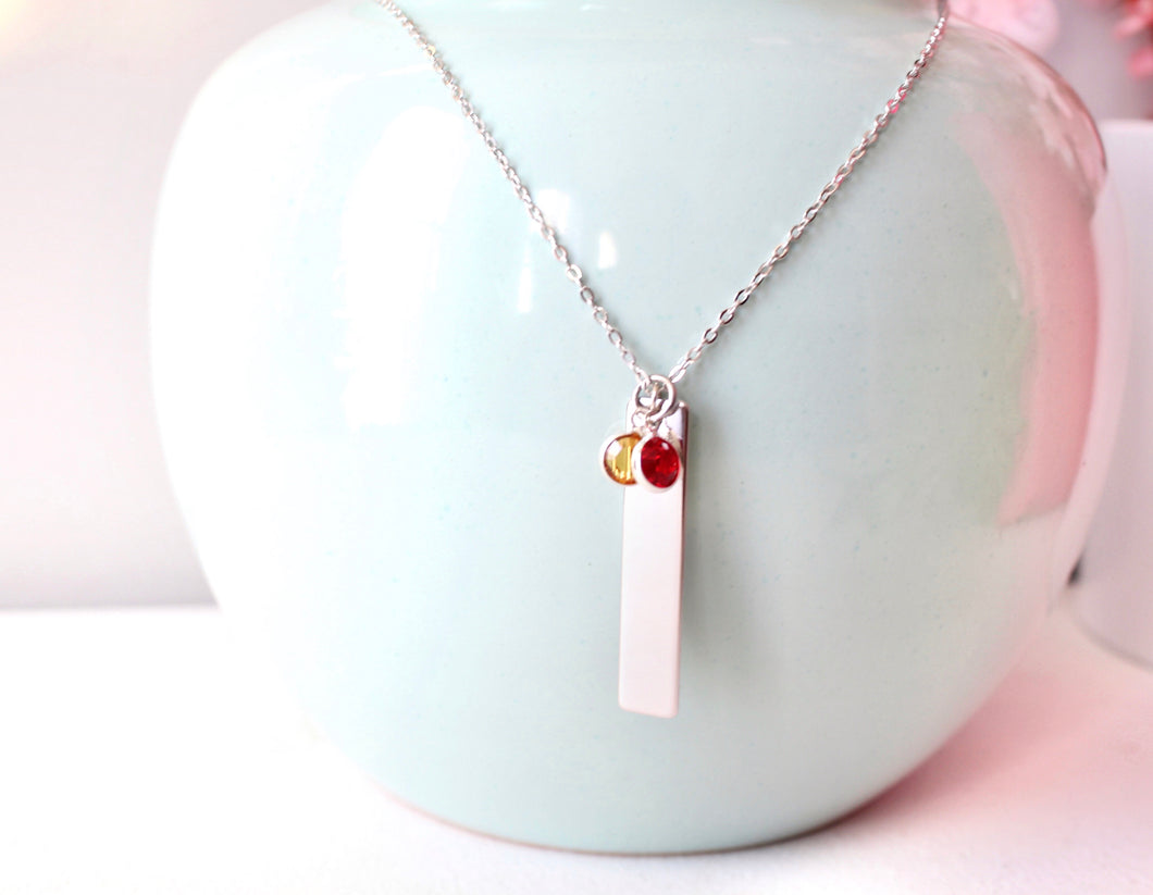 Personalized Vertical Bar Necklace with Birthstones