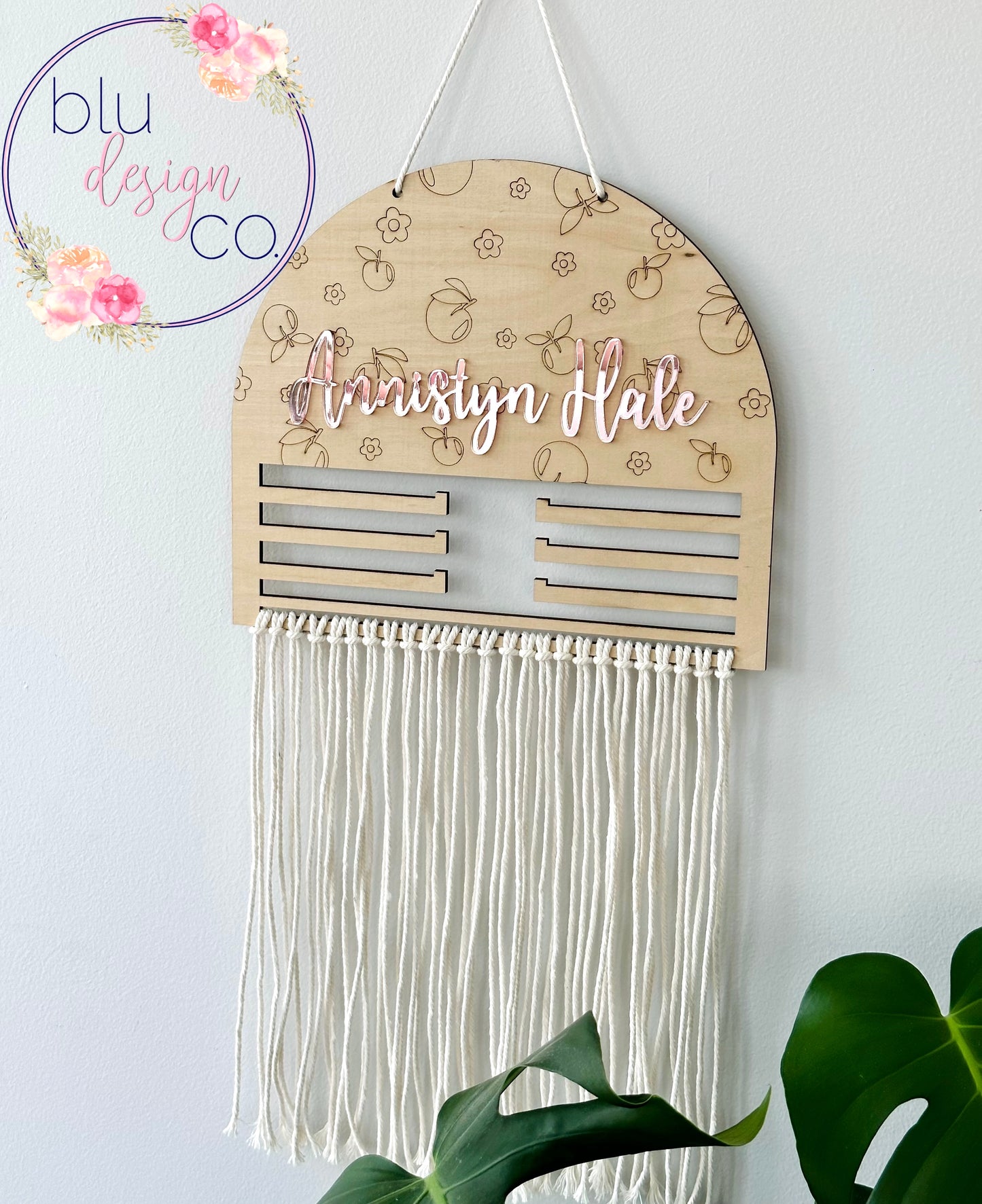 Personalized Floral Peaches Bow Holder