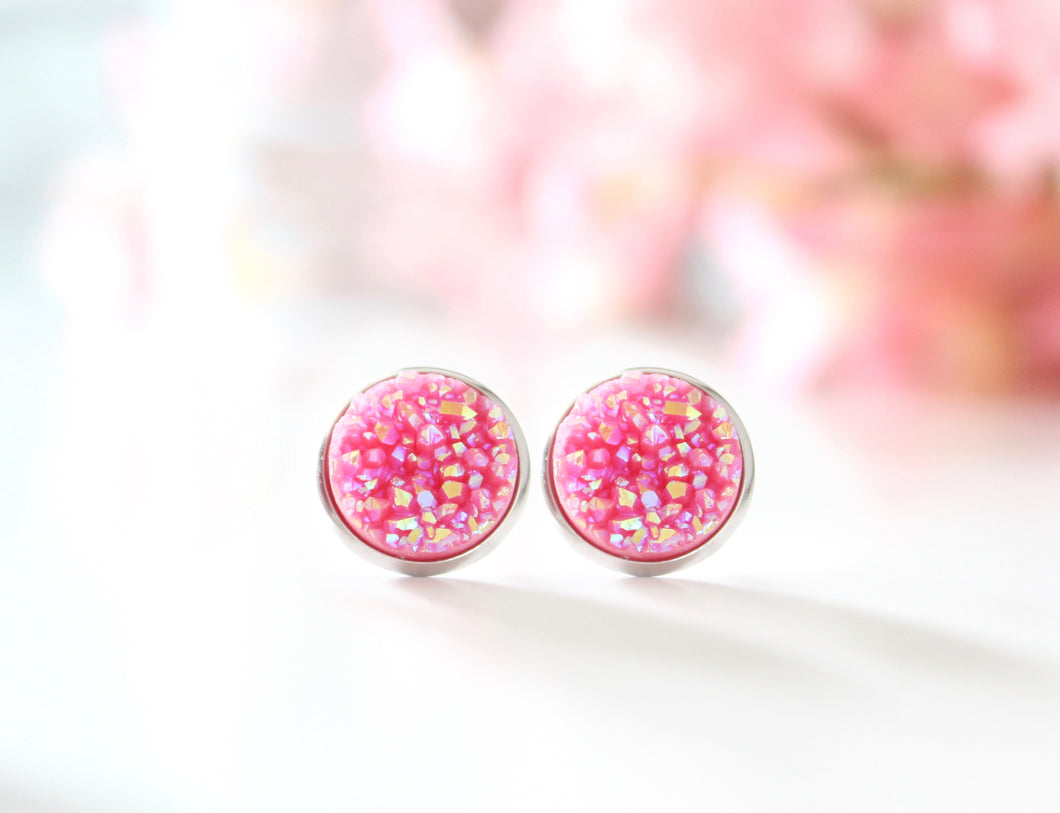Bubblegum pink druzy earrings